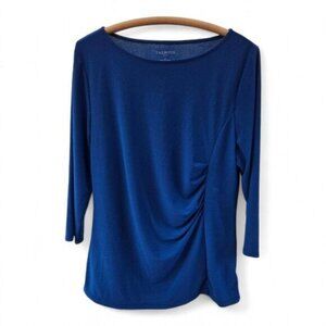 Talbots Womens Blue 3/4 Sleeve Ruched Front Slinky Knit Top Large